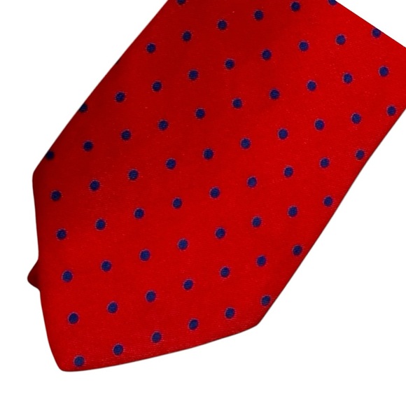 Barney’s New York Red Navy Dot Silk Tie Necktie - Picture 2 of 5